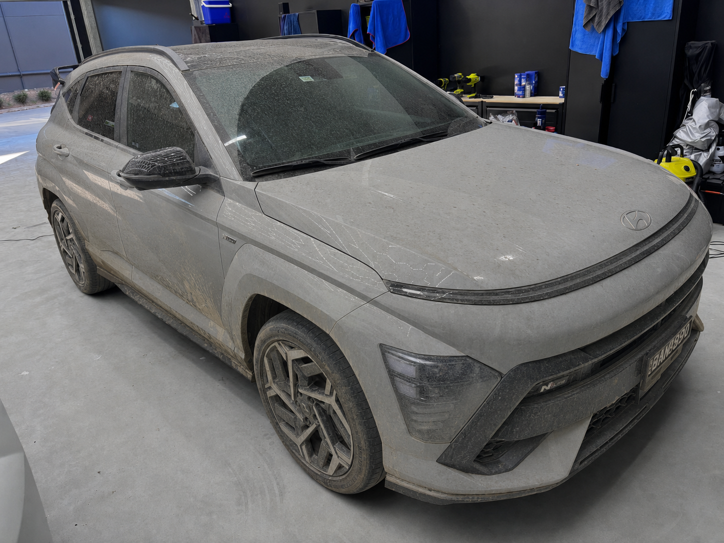 Hyundai Kona N Line before and after ceramic paint protection finish, before