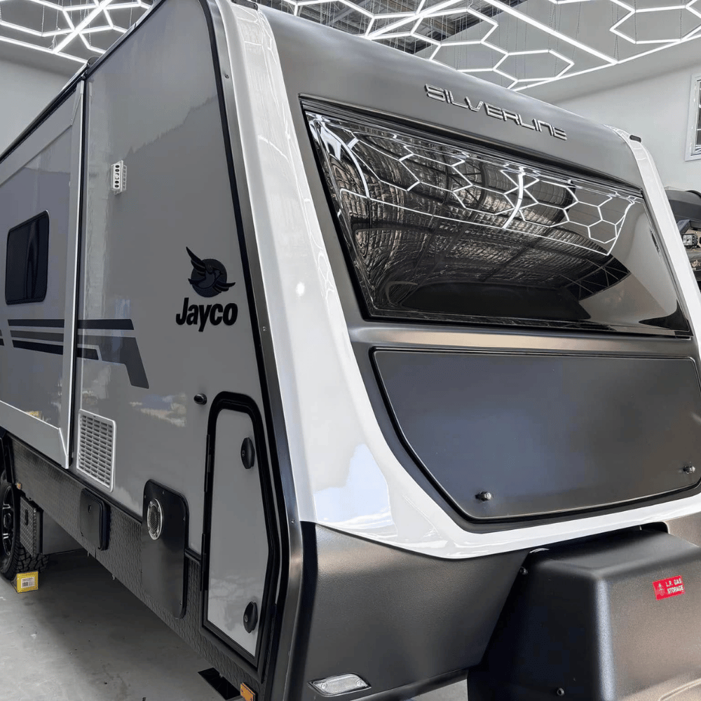 Jayco Silverline caravan with ceramic coating gloss finish in Coastline workshop