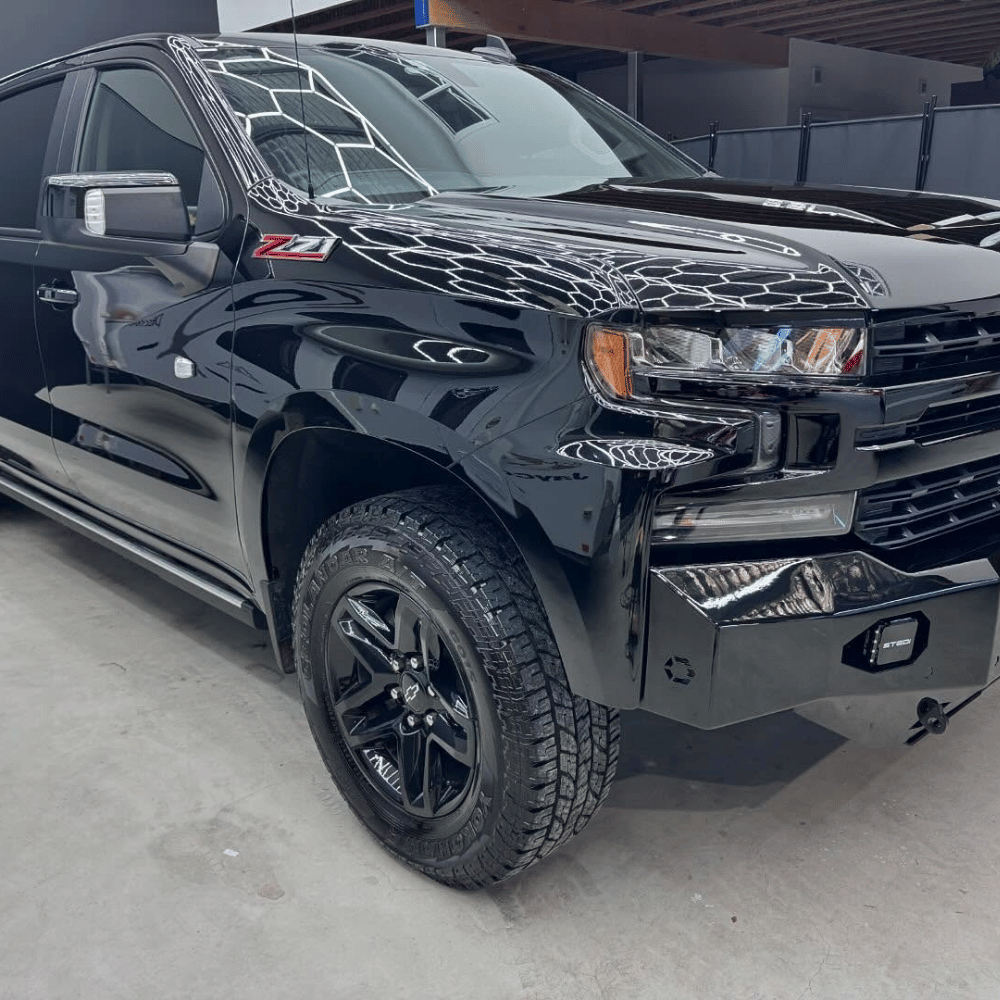 Black Chevrolet Silverado Z71 with ceramic coating gloss reflection